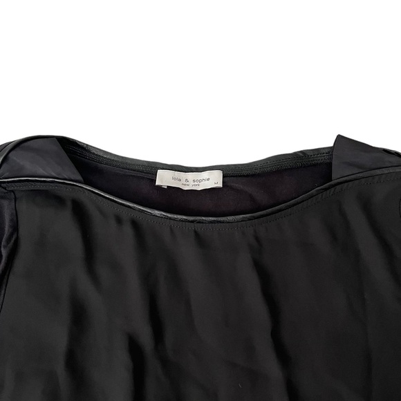 Lola & Sophie Faux Leather Piping Boat Neck Top - Picture 11 of 12